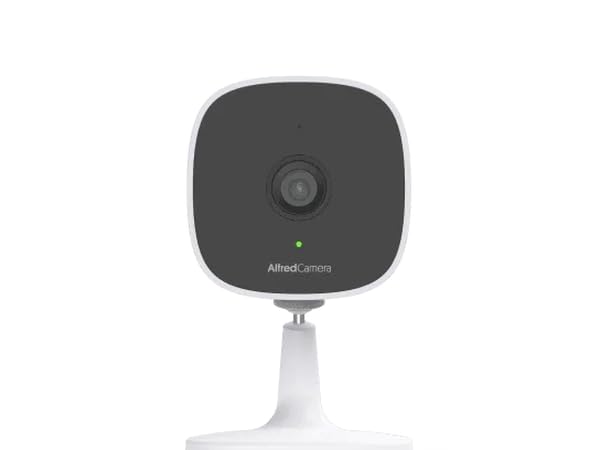AlfredCam indoor security camera on white background.