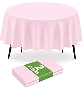 LIKAJON 2 Pack Round Disposable Pink Tablecloth, Pink Plastic Table Cloths for Parties Disposable...