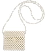 Amamcy Girls White Beaded Pearl Crossbody Bag Acrylic Beaded Tiny Crossbody Pearl Handbag and Pur...