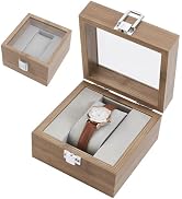 AHANDMAKER Single Watch Display Case, Wooden Watch Box Organizer with Clear Glass Window and Velv...
