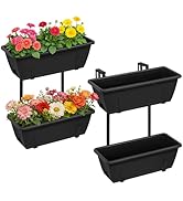 Railing Planter Box 2 Tier Window Boxes Planters Set of 2 with 4 Pack Flower Boxes 16.9 Inch Deck...