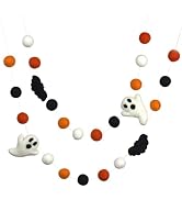 Matthew + Mae Felt Halloween Fall Garland- 1” Balls- Orange/Black Ghost/Bat | Handmade 100% Wool ...