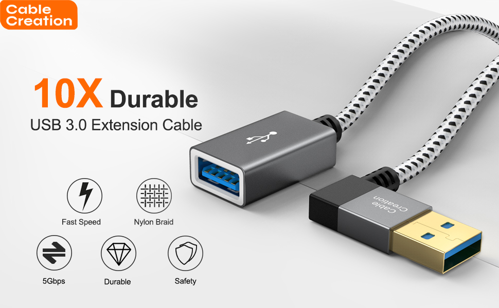 Right Angle USB 3.0 Male to Female Extender Cord