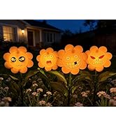 TORANKOS 4 Pack Bobble Face Wind Spinners Sunflower Fairy Light Pinwheels Solar Light Outdoor - G...