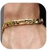 ChainsHouse Figaro Link Chain Bracelet Stainless Steel/Black/18K Gold Plated Wrist Bracelets for ...