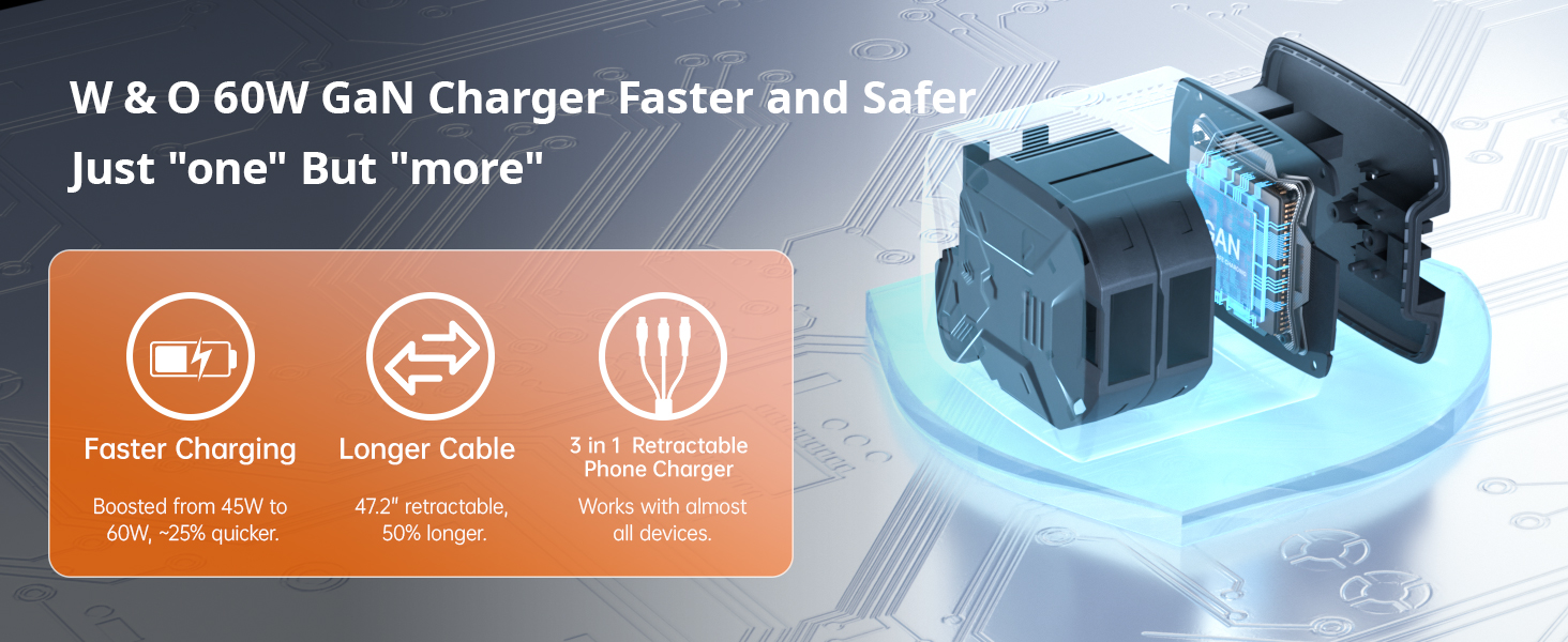Faster charging charger,Long cable,3in1retractable phone charger
