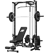 RitFit Smith Machine Power Rack with LAT-Pull Down System, Landmine, Barbell Bar, Plate Storage P...