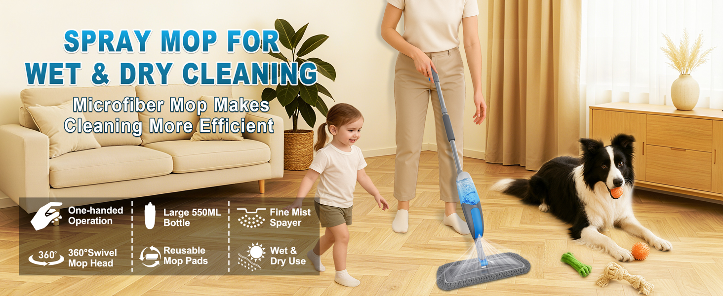 Spray mops for floor cleaning