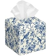 BLYKVGHQ Bird on Blooming Branches Tissue Box Cover Square, Blue Flower Tissue Box Holder with Bo...