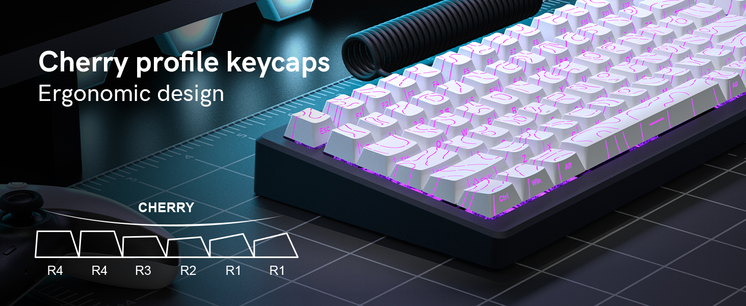 womier white topographic keycaps,line backlit,shine through key cap