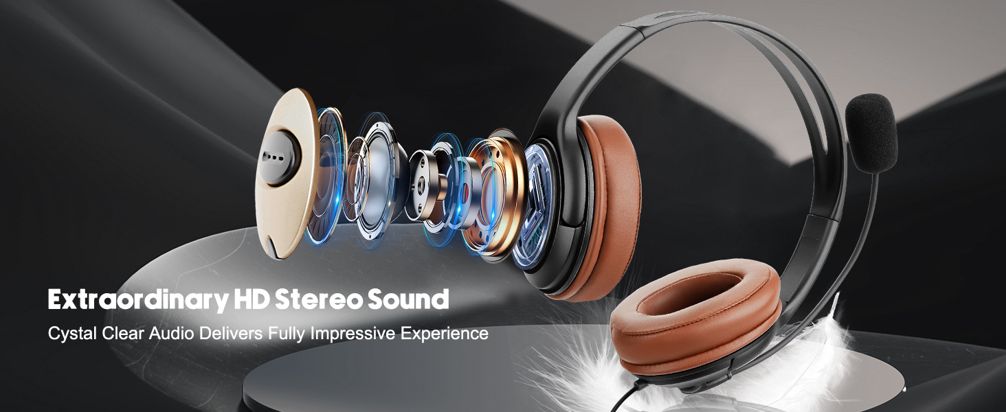 Over Ear USB headset, Stereo headset with microphone, USB-A headset for office
