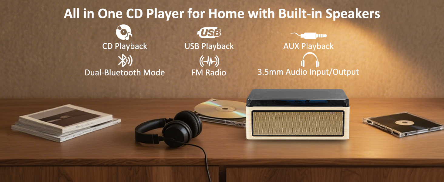 retro vintage cd player for home with bluetooth