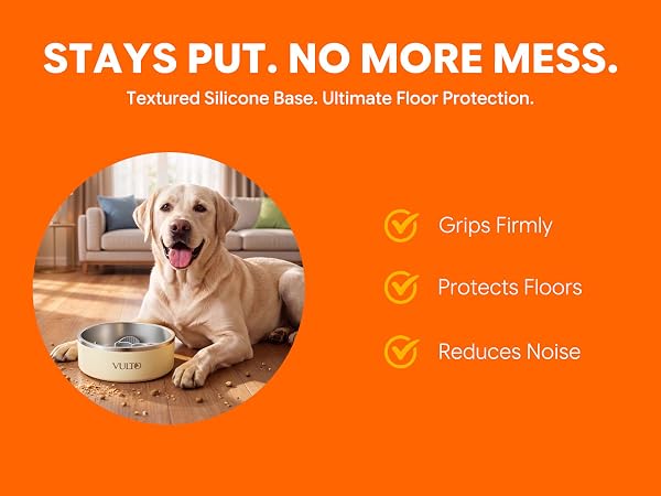 Non slip dog food bowl slow feeder heavy duty metal stops sliding