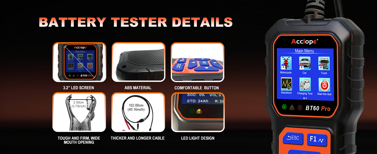 acclope battery tester BT60 PRO lithium 6V battery tester automotive