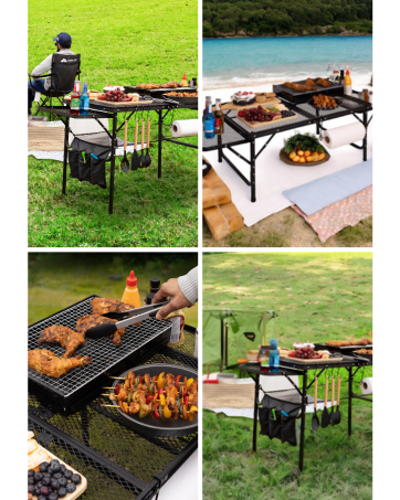 folding table, folding grill table, portable table, black, camping, picnic, bbq, suitcase table