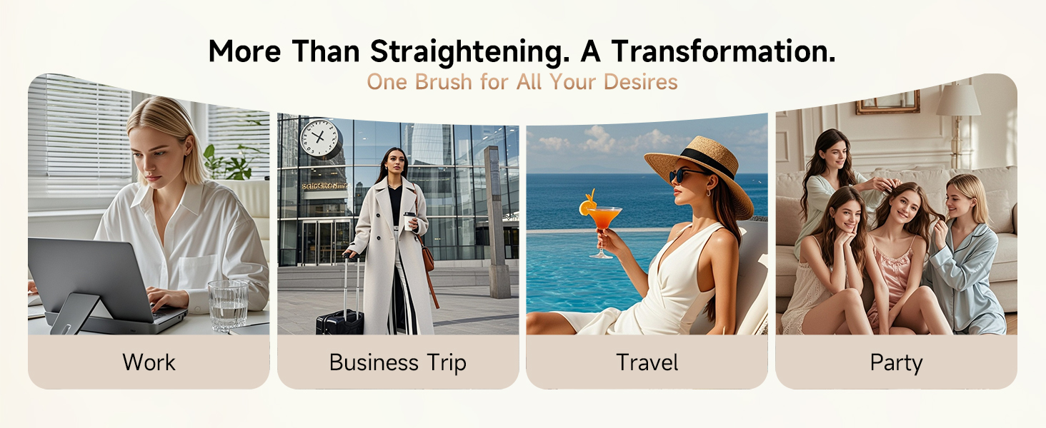 hair straightening brush: styling tool for a look at work, on business trips, travel, and parties