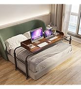 TigerDad Overbed Table with Wheels, Modern Style, Brown, 55.1-82.7x25.6x18.1 inches, 350lbs Weigh...