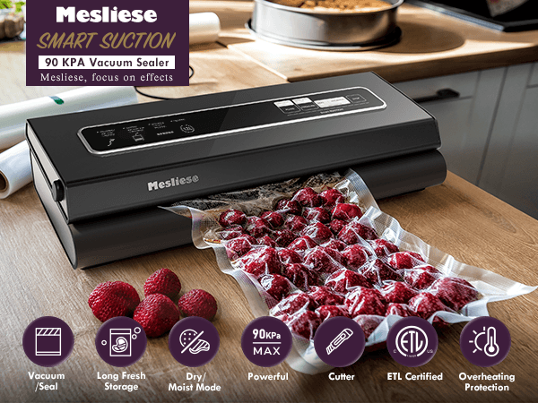 Mesliese 90Kpa vacuum sealer machine with cutter and bags keep your food fresh
