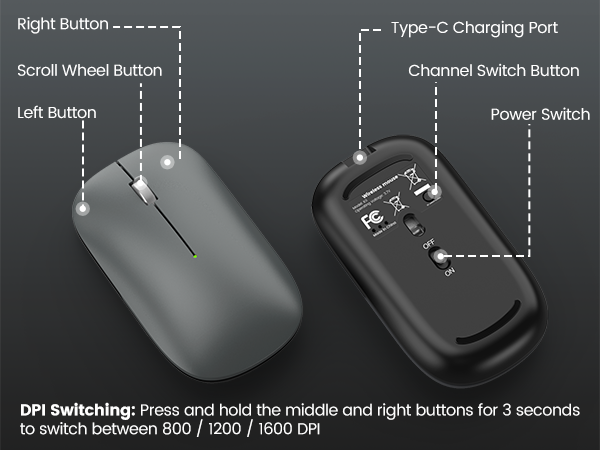 Slim portable Mouse 3 dpi adjustable