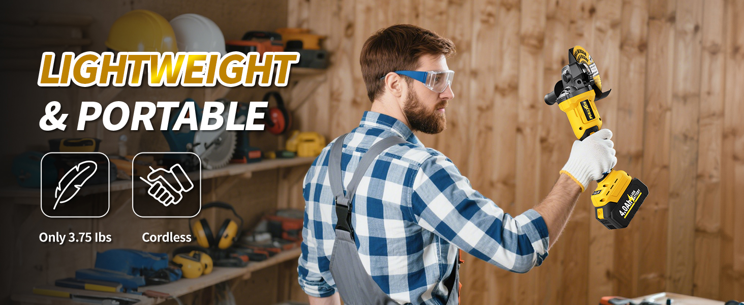 Cordless Angle Grinder 4-1/2&amp;#34; Electric Metal Grinder Kit for Cutting, Grinding