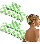 2 PCS Checkered Hair Claw Clips Green Non Slip Hair Jaw Clips Strong Hold Rectangle Hair Claw Mul...