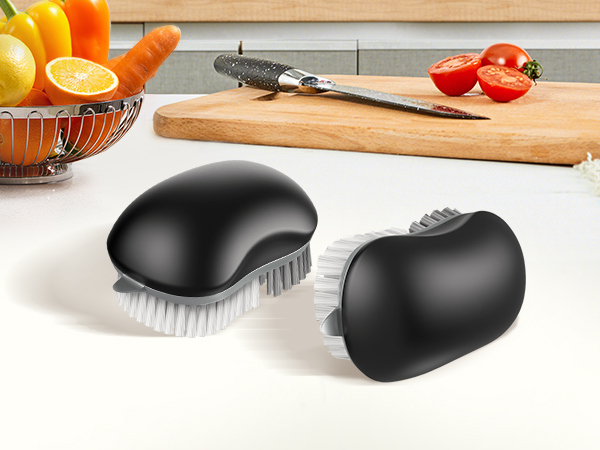 MR.SIGA Fruit and Vegetable Cleaning Brush with Non Slip Comfortable Grip, Pack of 2, Black