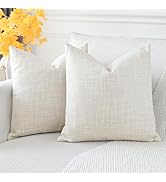 OTOSTAR Pack of 2 Throw Pillow Covers 24x24 Inch Linen Beige Pillowcases Farmhouse Decorative Sol...