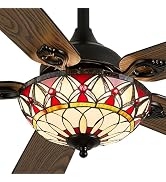 Kunywooe 52" Tiffany Style Ceiling Fans with Lights, Vintage Chandelier Ceiling Fan with Stained ...