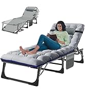 ABORON 3-in-1 Folding Patio Lounge Chair, 440LB Heavy-Duty Tri-Fold Guest Bed with Plush Cotton C...
