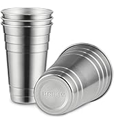 MEWAY Premium Stainless Steel Cups 24 oz Pint Cup Tumbler (4 Pack) - Premium Metal Cups - Stackab...