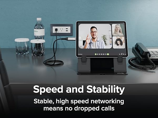 Office laptop connected through an ethernet to USB adapter for secure access