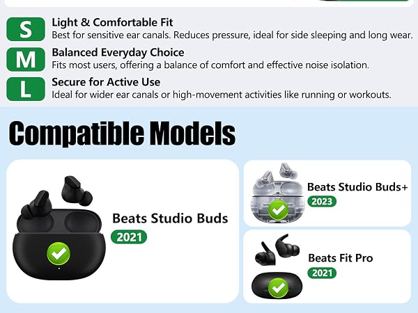 Compatible with Beats Studio Buds+ 2023, Studio Buds 2021 and Fit Pro