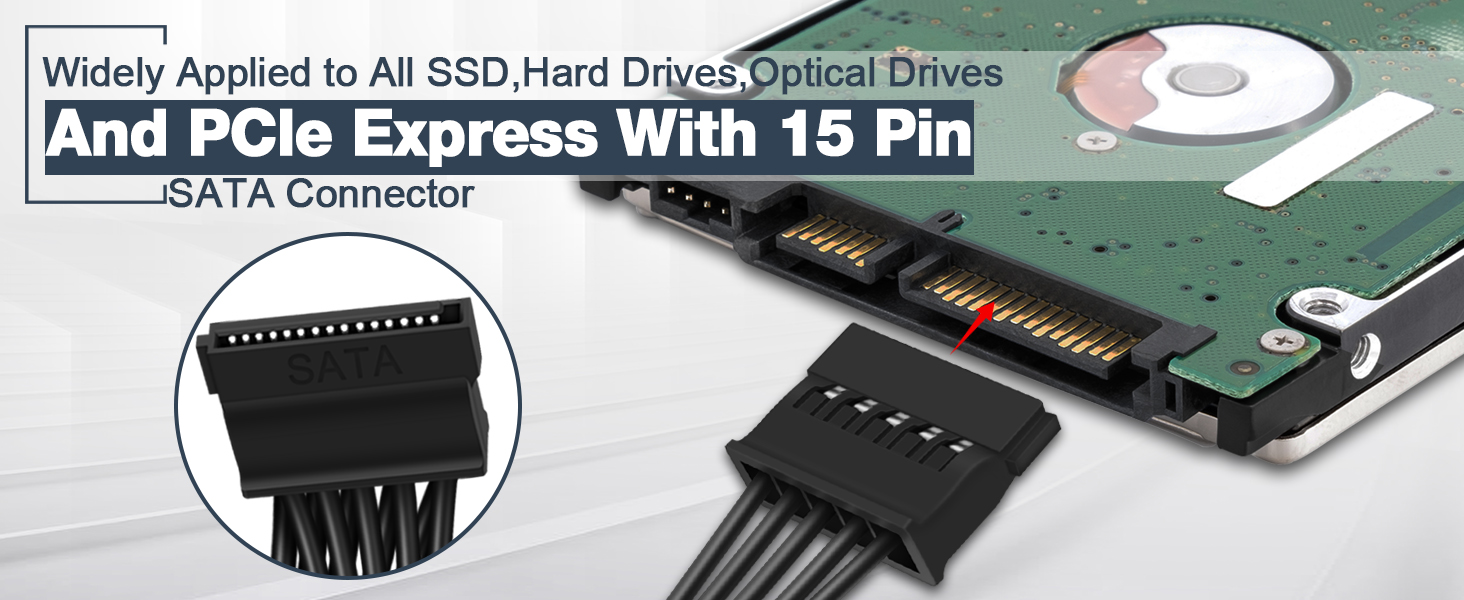15 Pin SATA Power Extension Cable
