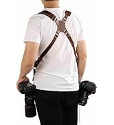 MEKOTRIN Dual Camera Harness &amp; Leather Shoulder Strap Comfortable Carry for Two Cameras, Ideal fo...