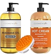 Cellulite Massage Oil, Gel &amp; Mitt - Natural Hot Cream Massage Gel, Oil &amp; Massager - Firm, Tone, T...