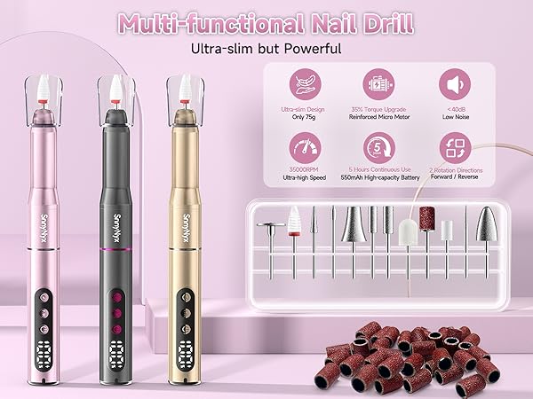 Salon-Grade All-in-One Nail Drill: Cordless nail drill for manicures, pedicures, and pet nails.