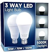 UNILAMP 3 Way LED Light Bulbs, 30/70/100W Equivalent, Daylight White 5000K, A19 Three Way Light B...