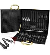 EUIRIO Royal Black Silverware Set for 4, 24 Pieces Stainless Steel Flatware Set, Cutlery Set Incl...