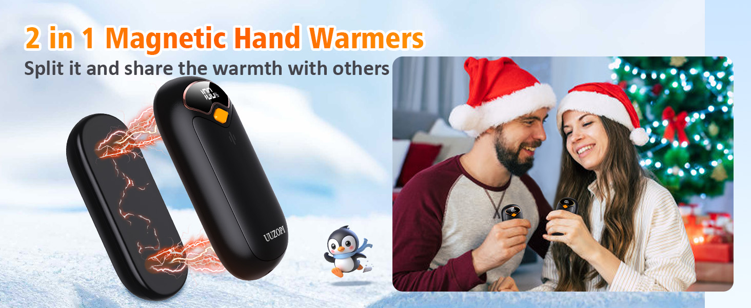 magnetically stick together, or separate them for one heater per hand provides double warmth