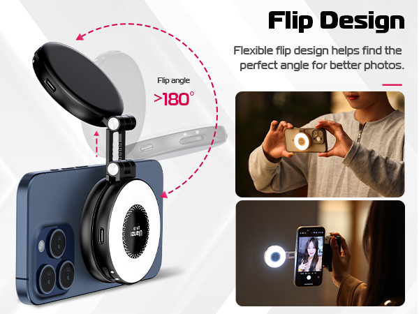 Reversible Design The simple pull-tab design can be quickly flipped into a selfie light photography