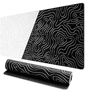 Black and White Topographic Map Mouse Pad(XXL), Anime Gaming Extended Contour Mat Desk Pad, 3mm T...