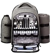 Hap Tim Picnic Backpack for 4 Person with Cutlery Set, Cooler Compartment, Detachable Bottle, Win...