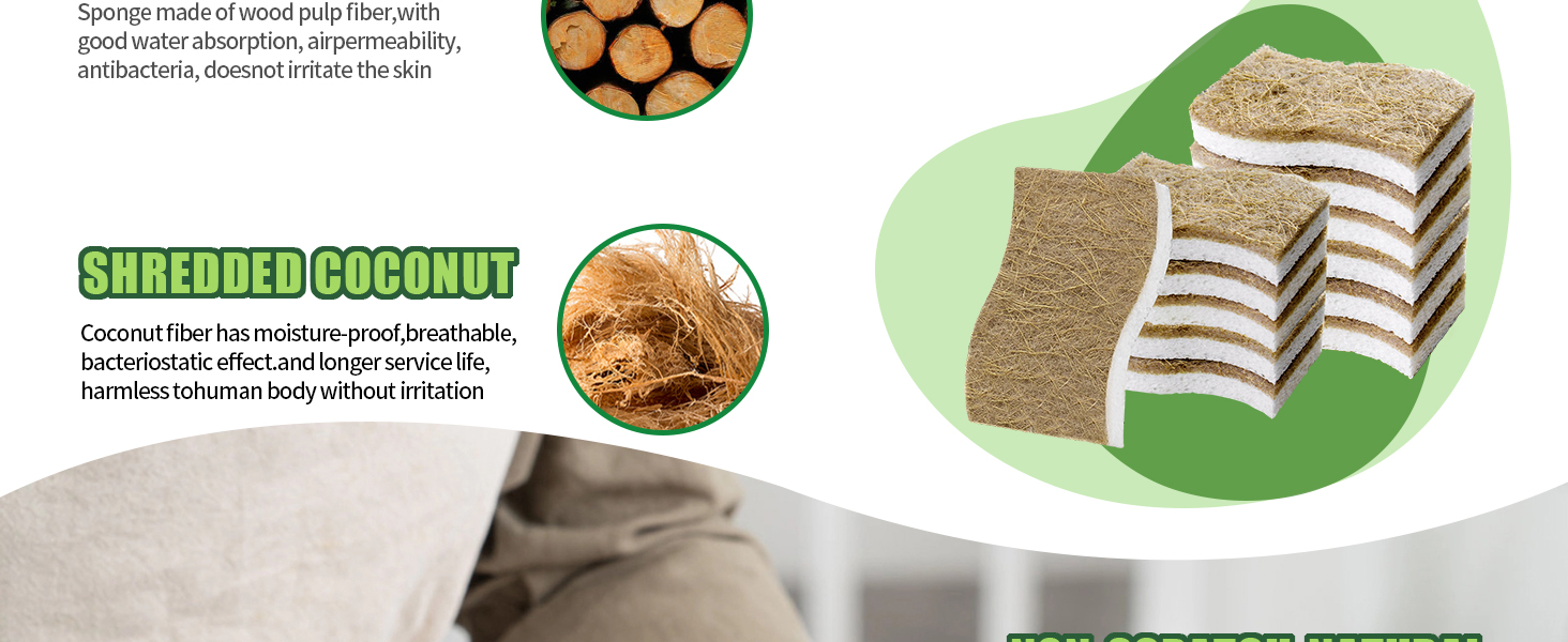 Sponges Kitchen Natural Dish Sponge Plant-Based
