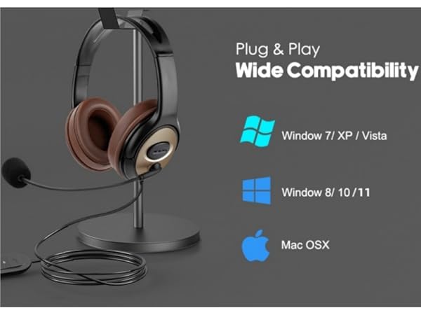 USB headset for Mac, USB headset with microphone, Over ear USB headphones for work