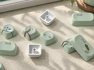 dagaladoo PBT Keyboard Keycaps, Beige/Green MOA keycaps,Spring Tea