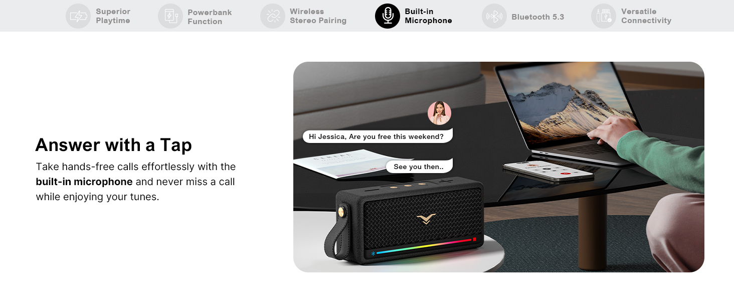 Speaker with built in microphone for hands-free calls