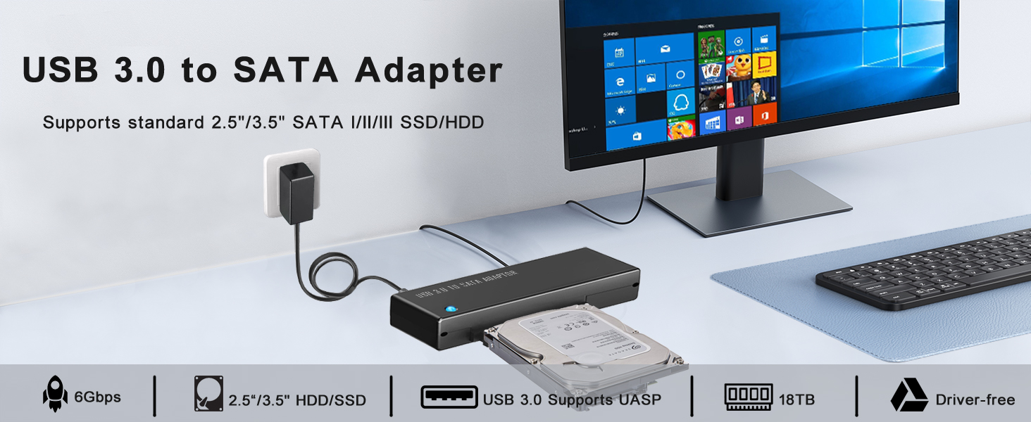 Technical product diagram showing USB 5.0 to SATA adapter connectivity options with multiple cable and port configurations illustrated across multiple panels.