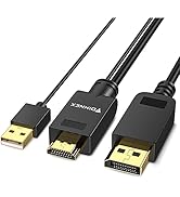 FOINNEX HDMI to DisplayPort Cable 6.6FT, 4K@60Hz HDMI to DP Cable, Unidirectioanl HDMI Display Po...