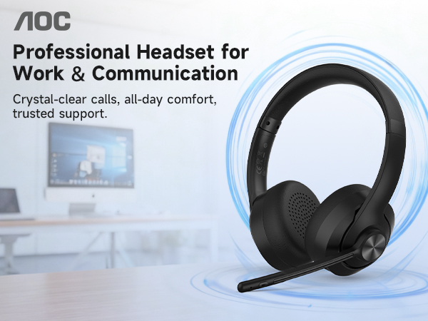 wireless headset with mic remote work bluetooth computer headphones office call center lightweight