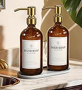 Amber Glass Soap Dispenser Set of 2, 16oz Hand and Dish Soap Dispenser for Kitchen &amp; Bathroom, Go...